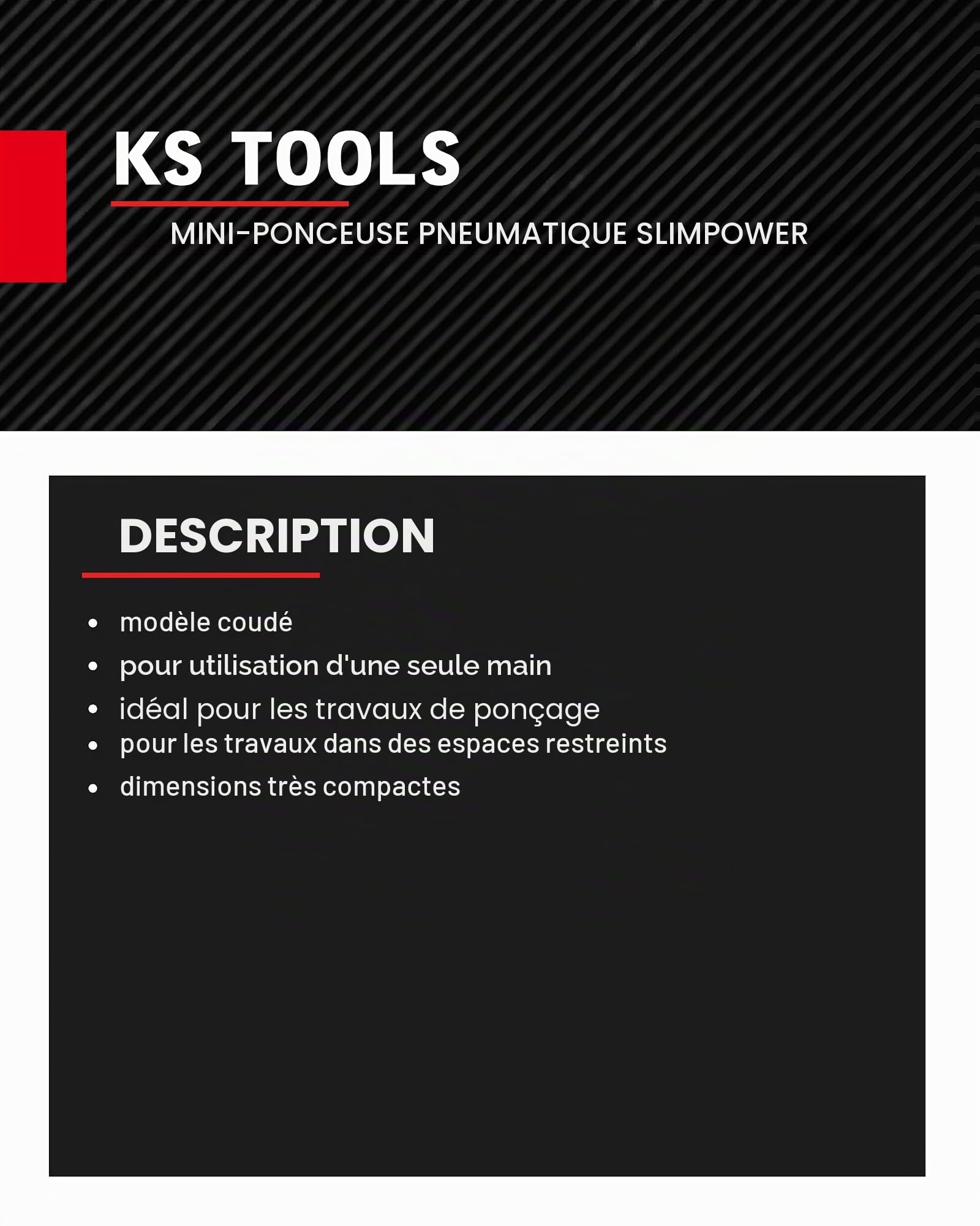 KS Tools - 515.5585 - Mini ponceuse pneumatique Slimpower - Livré avec 3 disques de ponçage Ø45, 50 et 75 mm