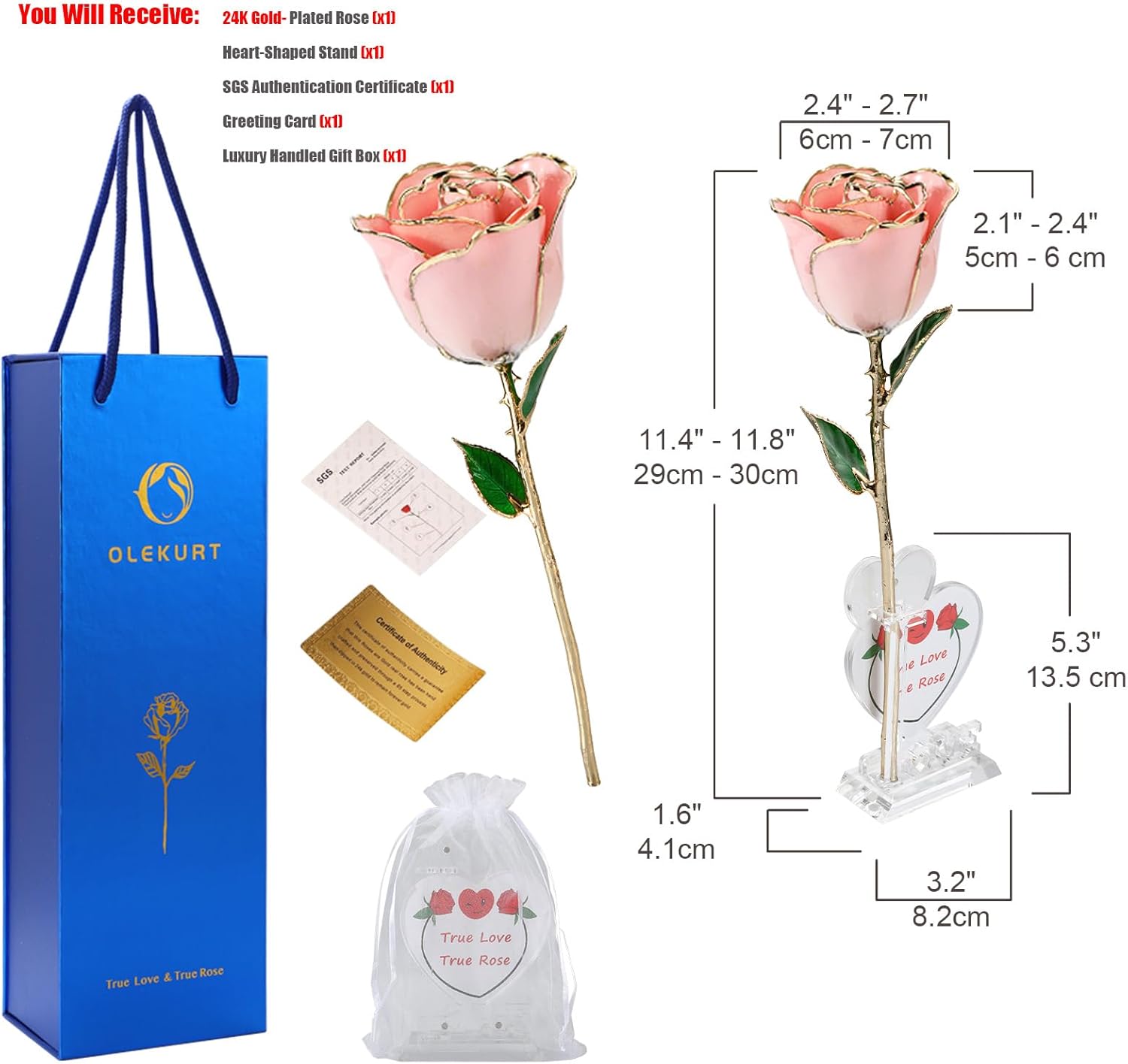 24K Gold Rose - Unique & Everlasting Real Hand Dipped in 24K Gold, Forever Real Rose Gifts for Wife Anniversary Valentines Day Mother's Day Birthday (Pink Rose with Love Stand) - Image 6