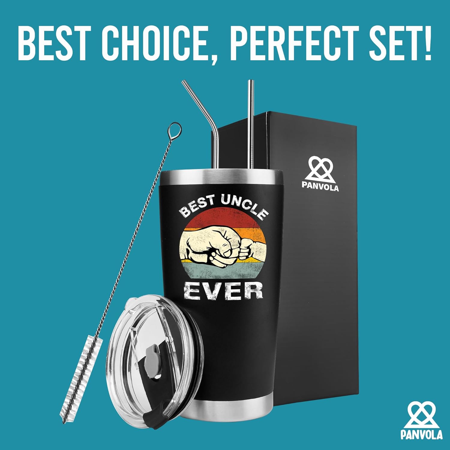 Panvola Best Uncle Ever From Niece Nephew Brother Sister Family Fathers Day For New Uncles Guncles Funcles Tio Vacuum Insulated Stainless Steel Tumbler With Removable Lid And Straw 20 oz Black - Image 8