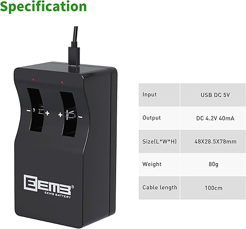 Miniatura 3 de EEMB Baterías recargables de 3.7 V 2032 LIR2032H 70 mA de iones de litio con botón de celda de moneda, cargador de batería para reloj remoto de
