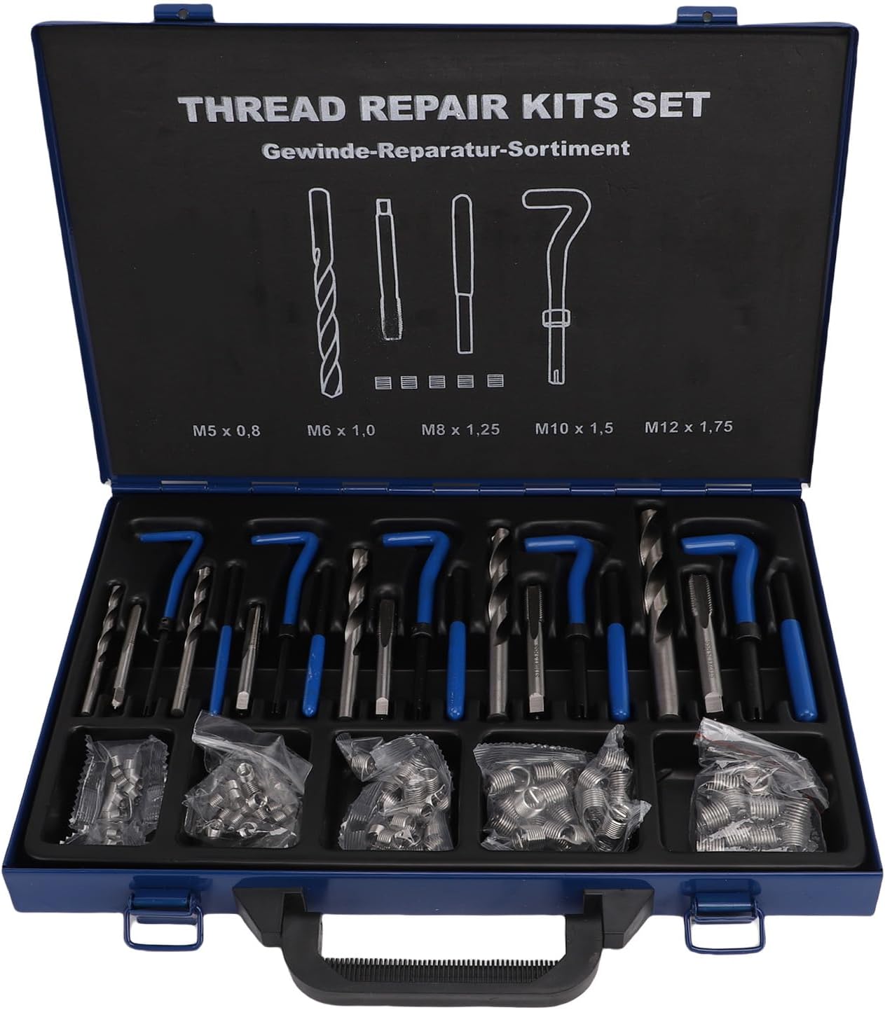 131PCS Metric Helicoil Thread Repair Kit, Drill Bits Tap Set, M5 M6 M8 M10 M12 Sizes Comprehensive Drill Bits, Thread Inserts Taps Tools for Automotive Repairs