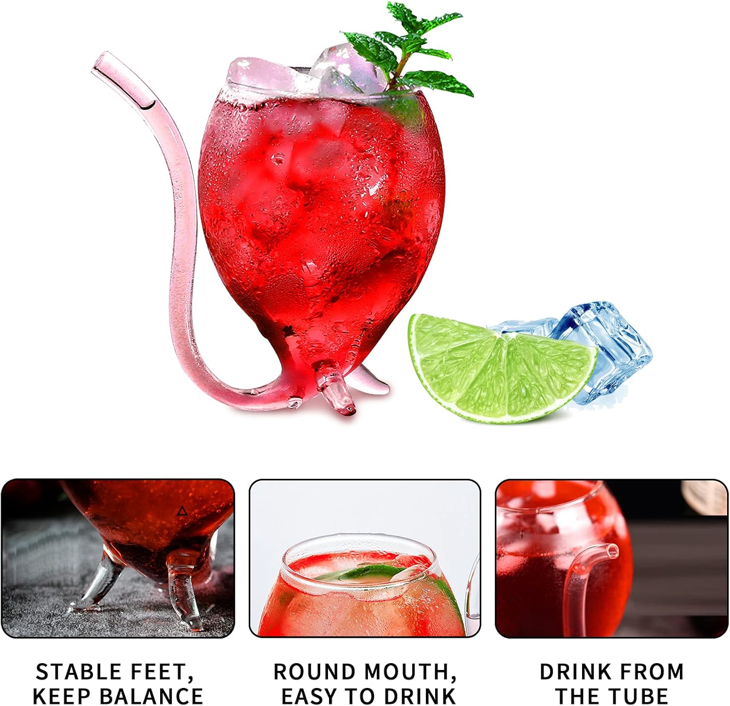 Bundle-Vampire Cocktail Glasses Set of 2-12oz Plus Creative Tube Cocktail Glass Set of 2-14oz