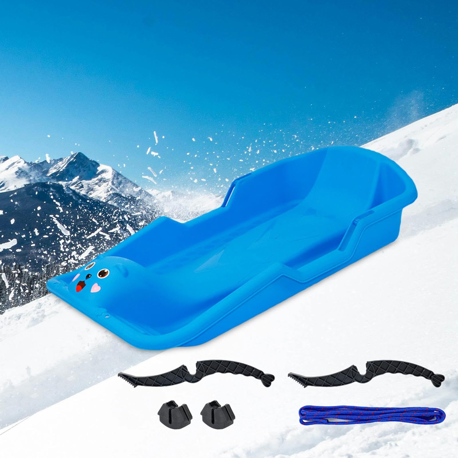 Luge à Neige Planche de Descente épaissir L'équipement avec Poignées de Freins Luge à Neige pour Enfants, Adultes Garçons, Filles,