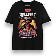 Stranger Things Unisex T-Shirt | Adults Hellfire Club Short Sleeve Graphic Tee in Black | Hawkins High Club Devil & Fire Apparel Top | Netflix TV Show Merchandise Gift