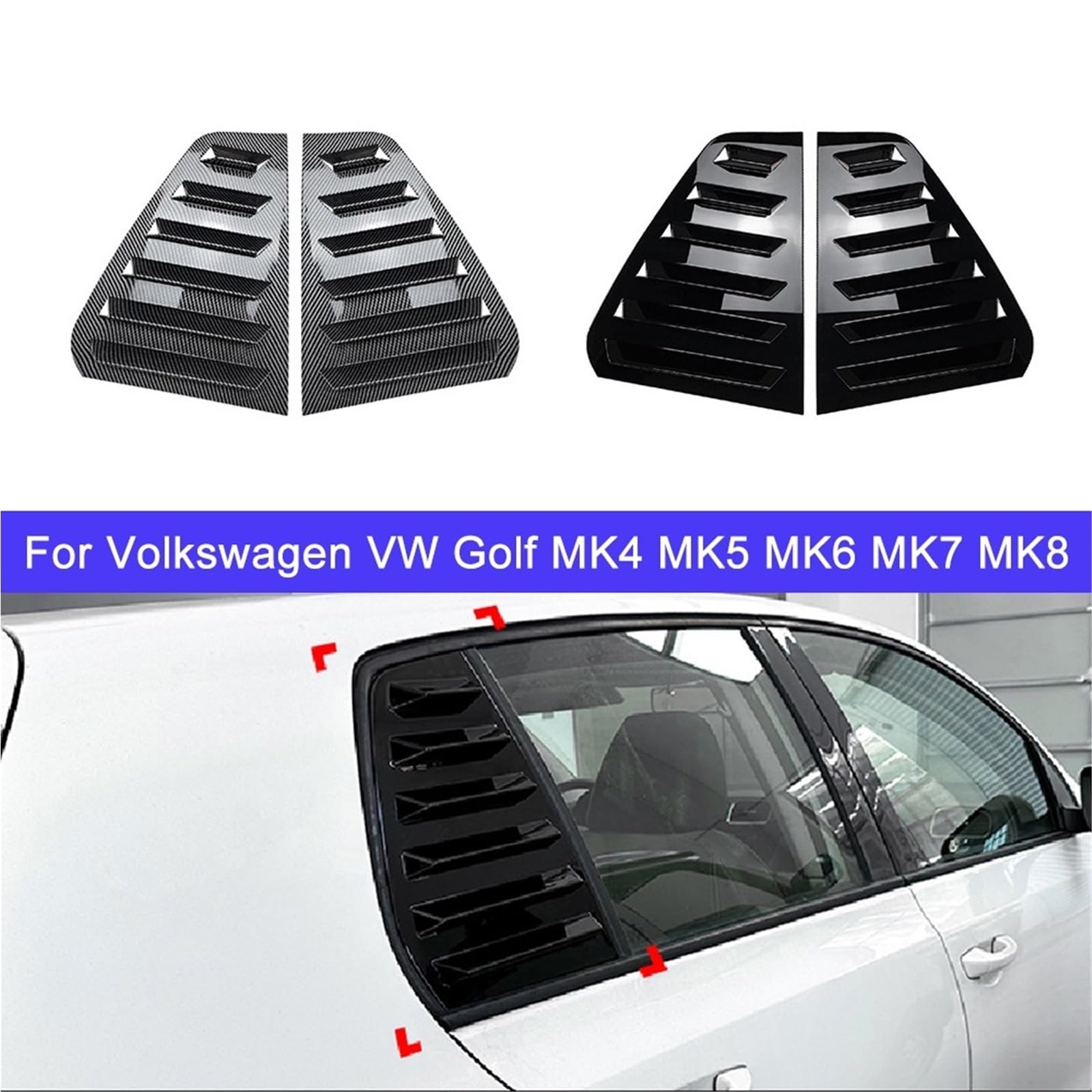 Pasuje do VW Golf 5 6 7 8 MK5 MK7 MK8, tylne trójkątne żaluzje samochodowe, osłony żaluzji, naklejki ochronne, plastik ABS, szklana żaluzja okienna(Fit Golf 7 GTI R Black)