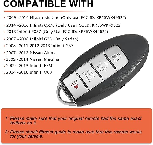 Miniatura 3 de Llavero compatible con Nissan Altima 2007-2012  Nissan Maxima 2009-2014, SaverRemotes de 4 botones de entrada sin llave, control remoto de repuesto