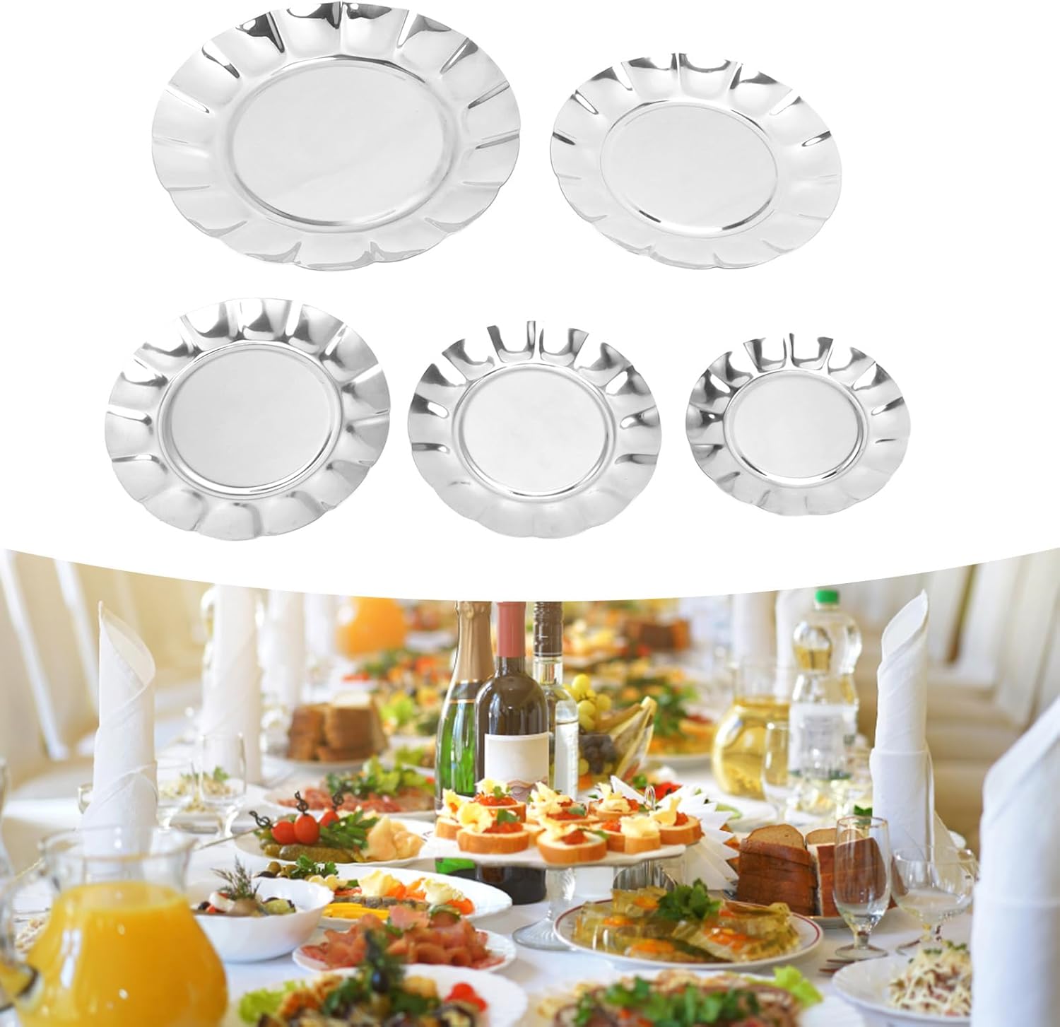 Food Plate Set Stainless Steel, 5pcs Durable Plates 13cm to 25cm Diameter - Multifunctional, Eco - Friendly, Suitable for Parties and Daily Use