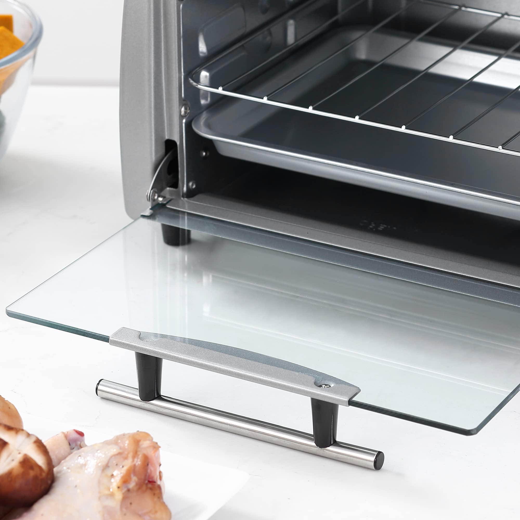 HOMCOM Mini four électrique 10L avec 1 grille et 1 plateau, température réglable de 100°C à 230°C, Minuteur 60 min, 36,5x26x22cm, argent
