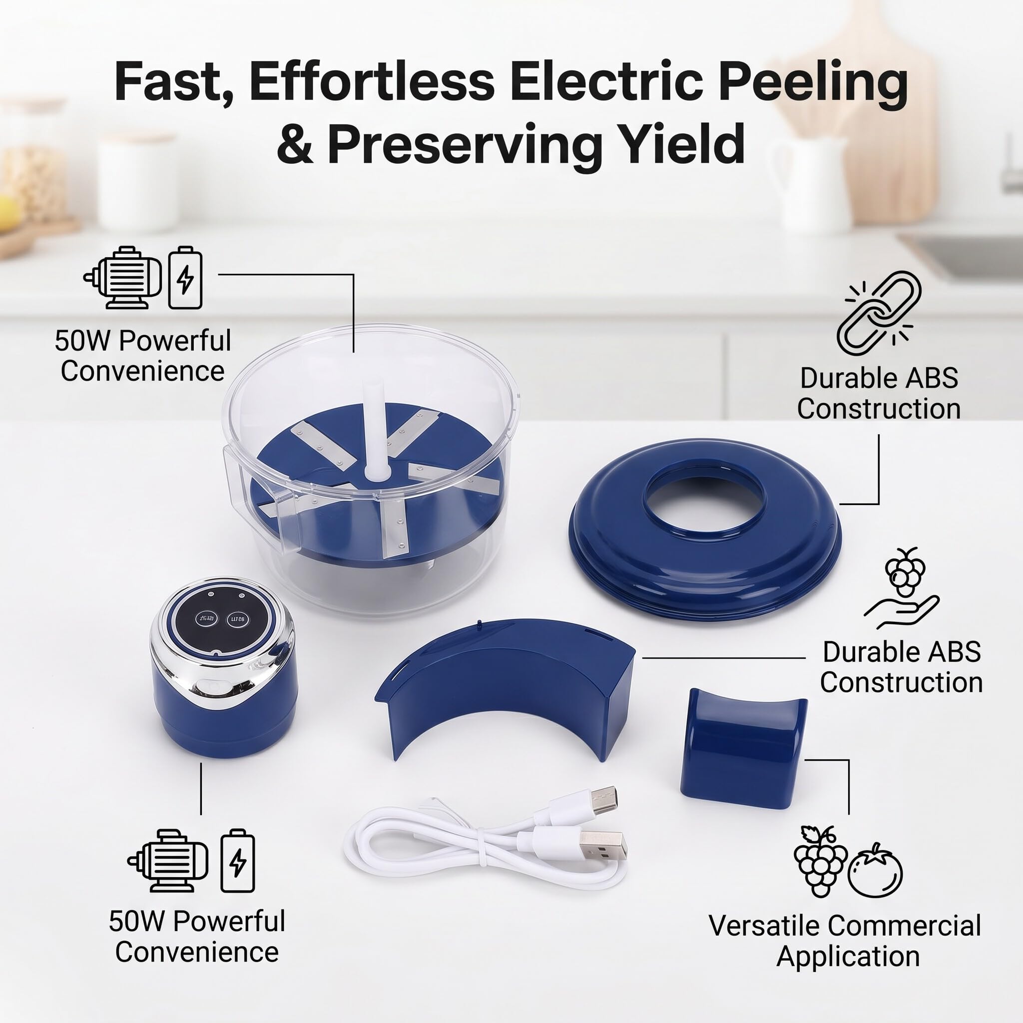 Zerodis Pelapatate Elettrico per Frutta e Verdura Pelapatate Elettrico Ad Alta velocità da 50 W per Utensili da per la Domestica