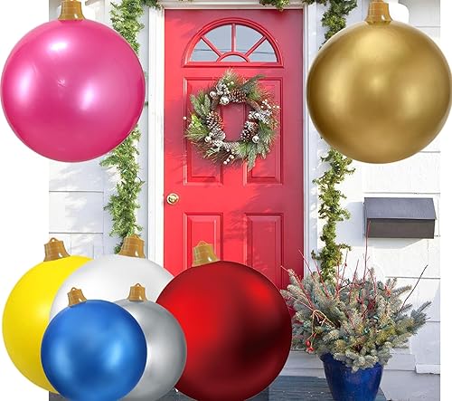Miniatura 7 de Adornos inflables de Navidad, de 18 o 25 pulgadas, adornos de bolas de Navidad de gran tamaño para exteriores, decoración de árbol de Navidad para