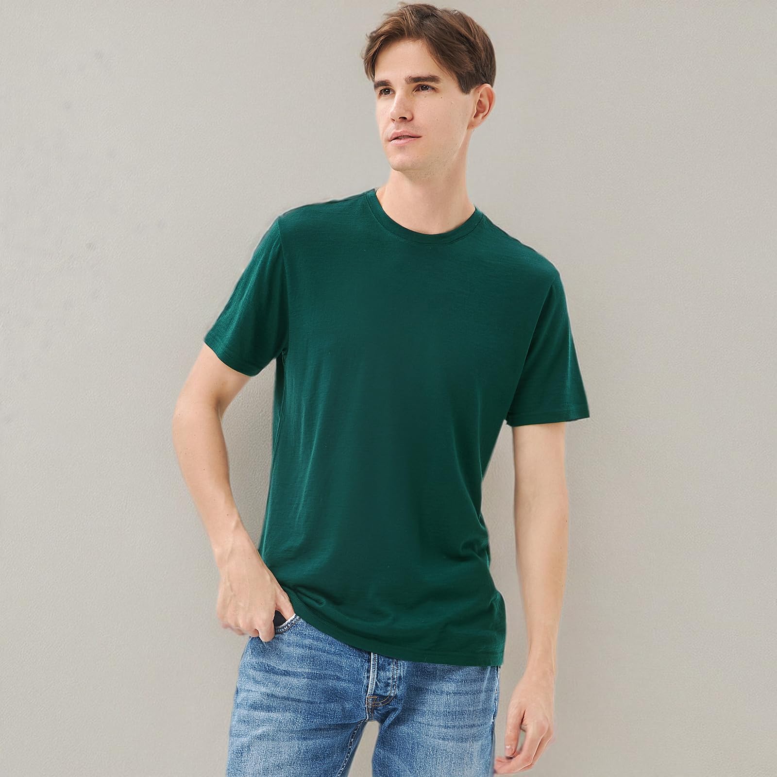Merino Protect 100% Laine Merinos T-Shirt Homme Odeur Résistance sous Vetement Léger Randonnée Voyage Tee Shirt Doux Tshirt