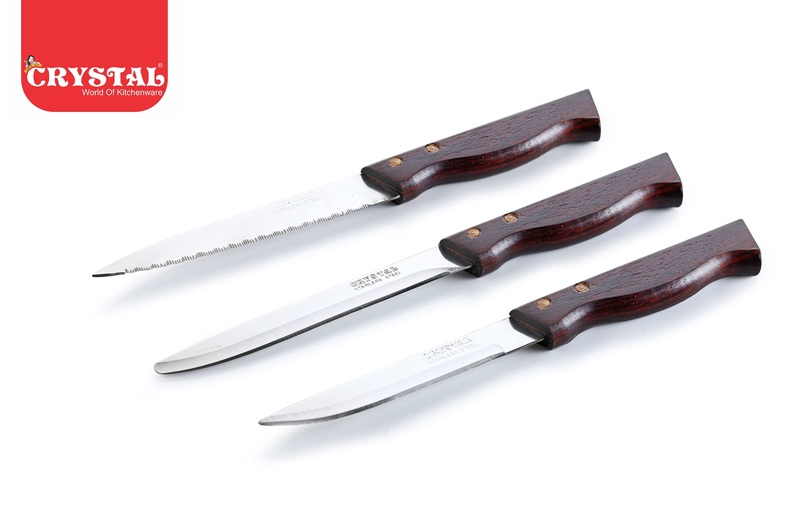 Buy Crystal Stainless Steel Knife Set, Set of 3, Rosewood Handle