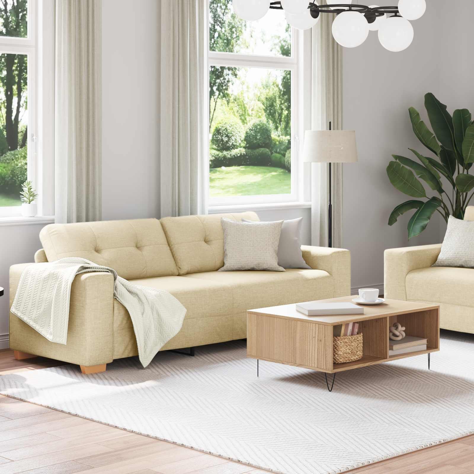Juego de 2 muebles tapizados con cojines de tela crema para salón, habitación de invitados y oficina, muebles tapizados con amplios reposabrazos, marco resistente, ideal para sentarse