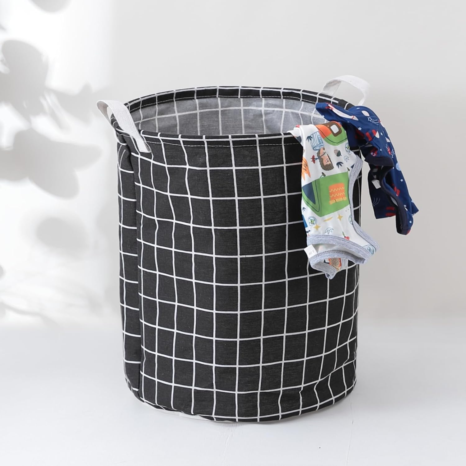 Kuber Industries Black Foldable Storage Basket|Round Toy Storage Bin|Side Grab Handle|Wardrobe, Closet Organizer (Black)