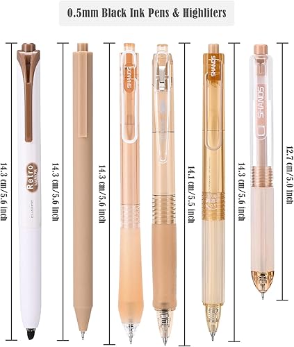 Miniatura 2 de BAYTORY 5 bolígrafos de gel y 1 resaltador, bolígrafo de tinta de secado rápido, punta fina, color negro, 0.020 in, estético, retráctil, escritura