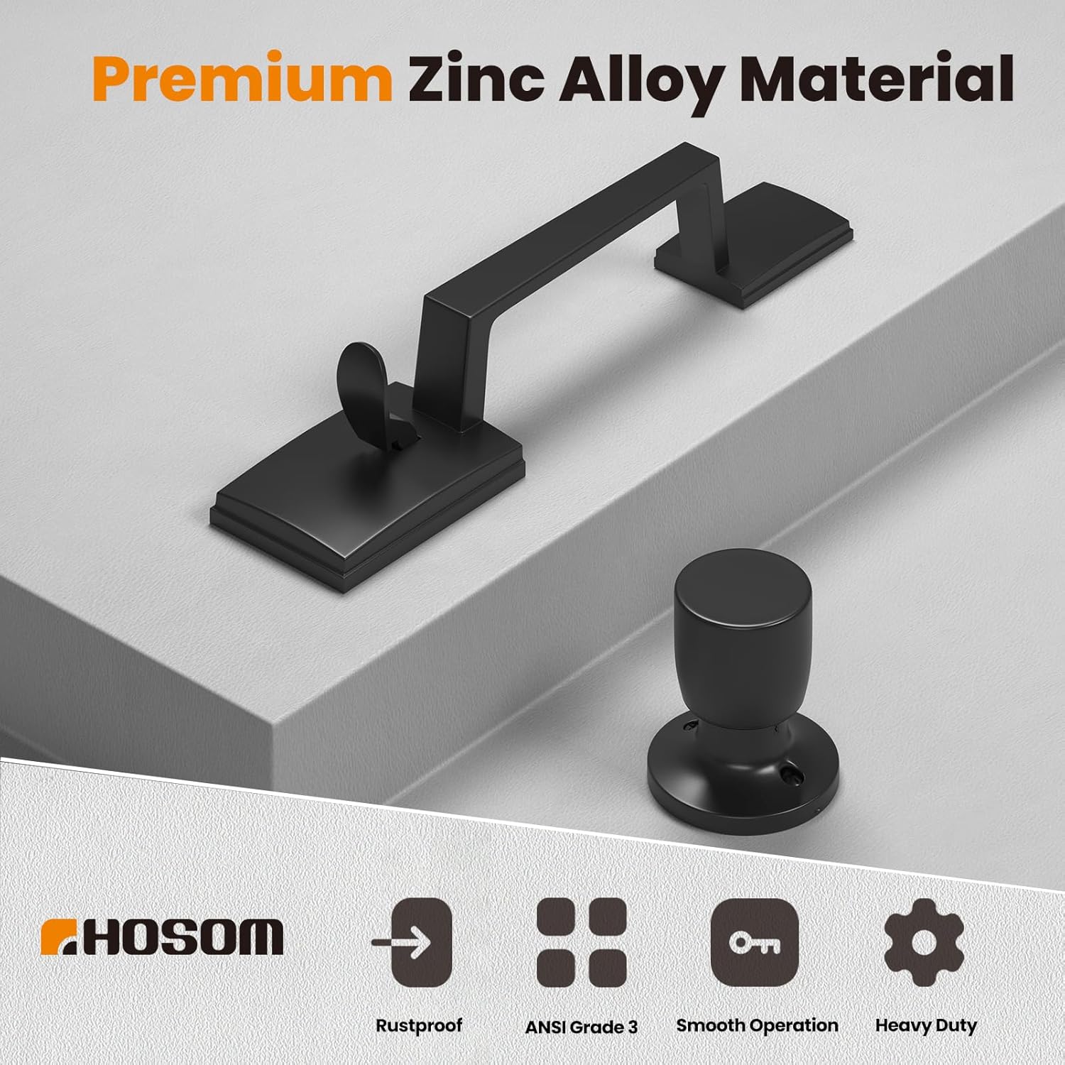 HOSOM Front Door Handle Exterior Door Handle Set with Knob, Black Front Door Handle No Lock, Front Door Entry Handleset with Reversible Lever Front Door knob for Right & Left-Handed Doors