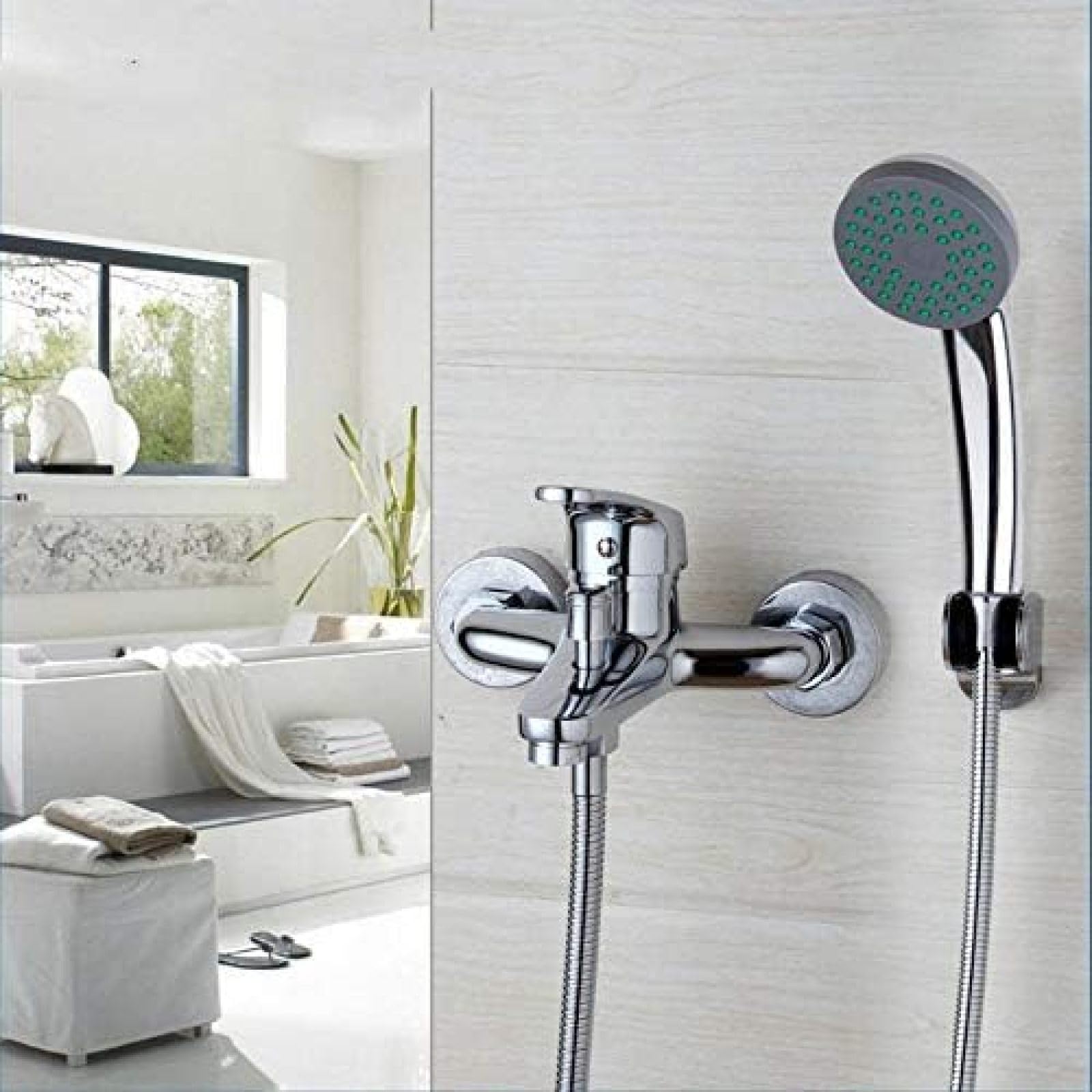 Mitigeur de douche murale et bain en laiton chromé avec douchette à main