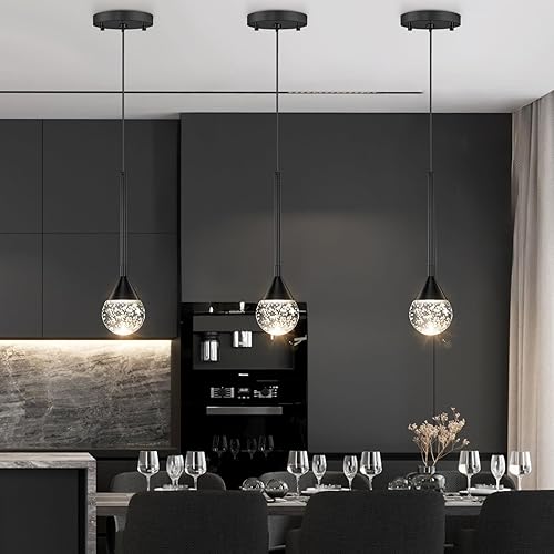 Lámpara colgante de cristal de 3 luces para isla de cocina, lámpara de techo LED regulable, moderna iluminación colgante de cocina sobre la isla,