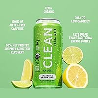 Vista 3 de Gaseosa de yerba mate de limón y lima baja en calorías de CLEAN Cause, bebida energética alternativa USDA orgánica, baja en azúcar, 160 mg