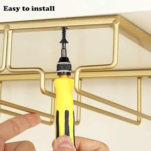 Miniatura 3 de Estante para copas de vino, soporte para copas de vino, soporte para copas de vino, organizador de metal para gabinete, cocina, bar (dorado, 3