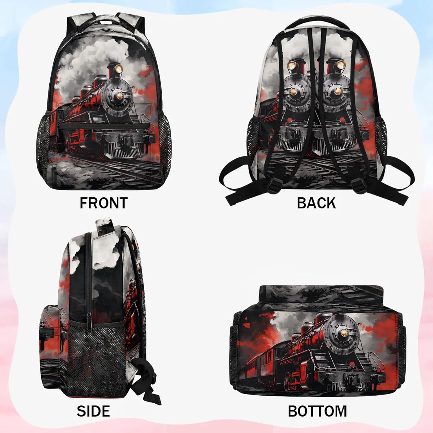 Kids Backpack for Girls - 16" Locomotive Train School Backpack Lightweight Waterproof Elementary Schoolbag Kindergarten Book Bag Travel Daypack for Students