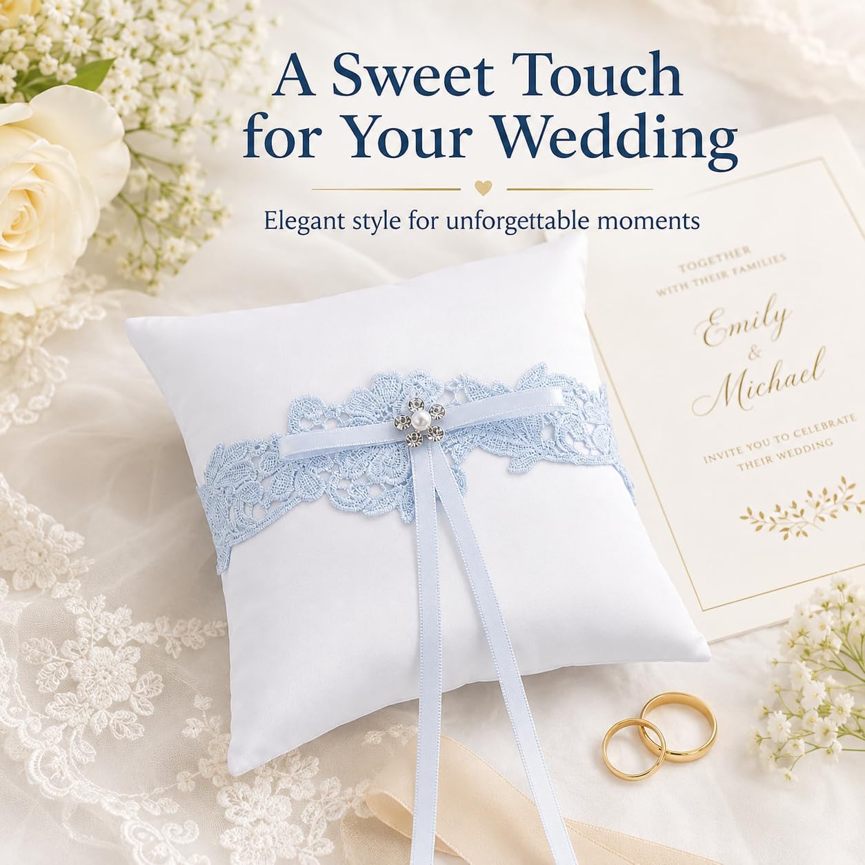 IMIKEYA 1Pc Wedding Ring Pillow, Sky Blue Bowknot Ring Bearer Cushion for Bride Ceremony Wedding Party, 6 Inch