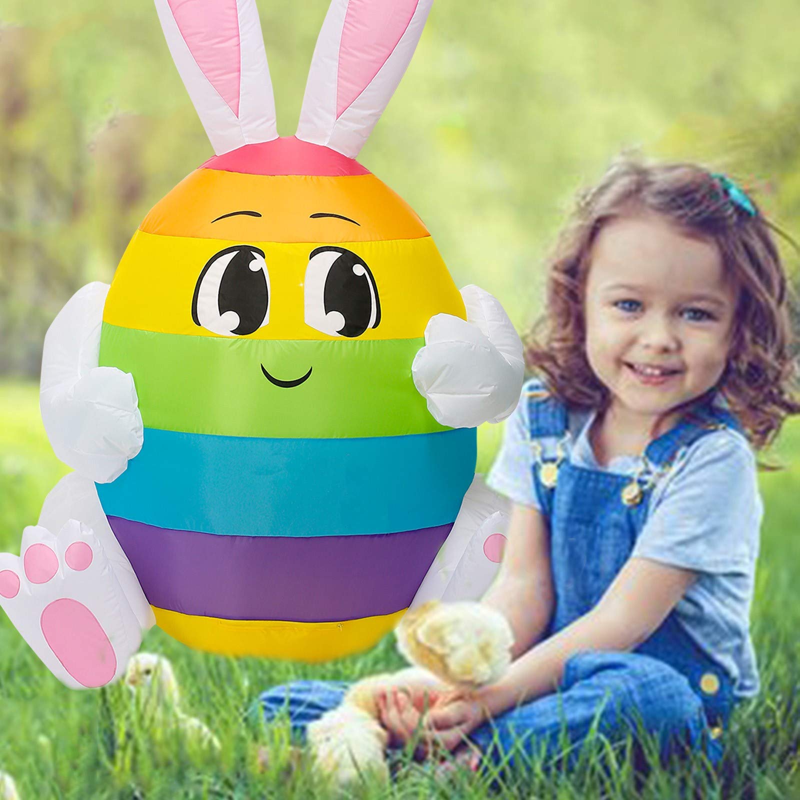 V VANDRERE 4.9ft Inflatable Easter Rabbit Decor Night Lights Figure Outdoor Garden Toys Easter Party Decorations for Home Kids Gift Easter