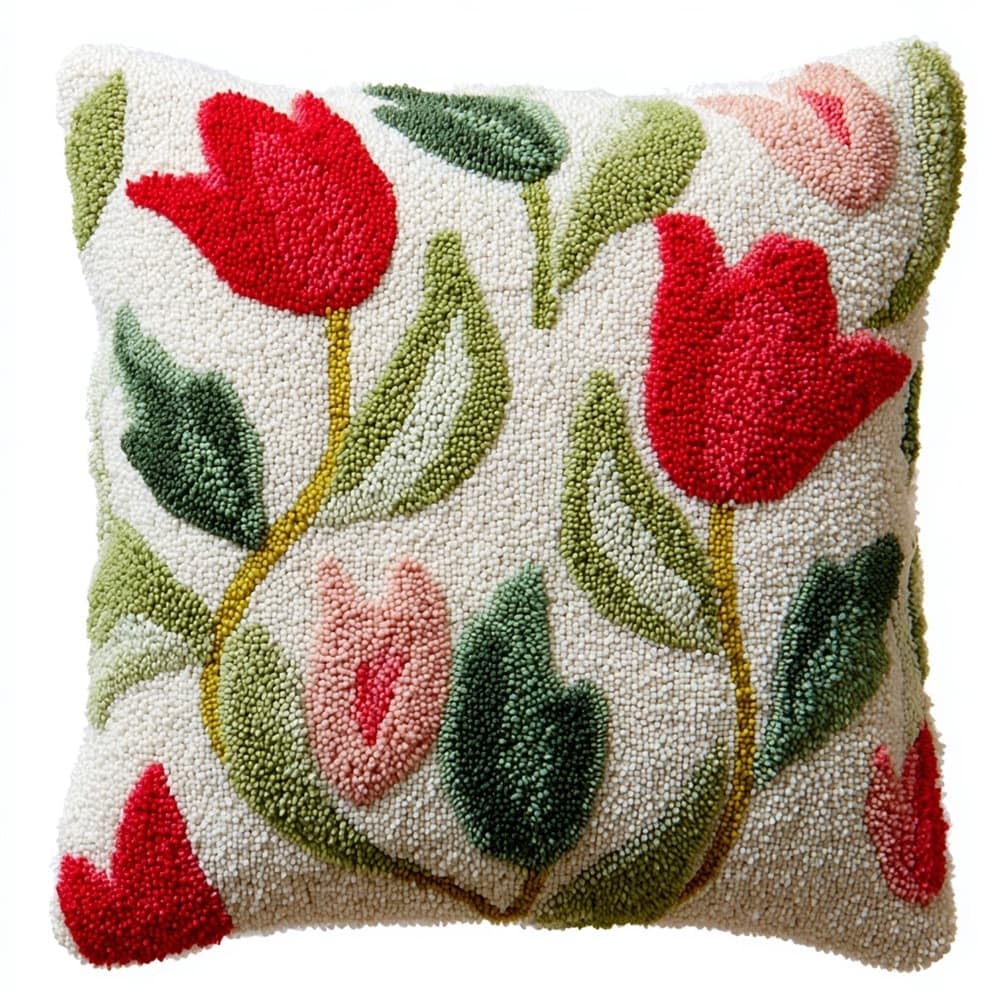 FWRTYCB 3D Pillow Latch Hook Embroidery Kits Tulip Leaves Cushion Art
