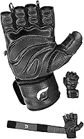 Grip Power Pads Elite Leather Gym Gloves with Built-in 2" Wrist Wraps for Weightlifting, Powerlifting & Bodybuilding