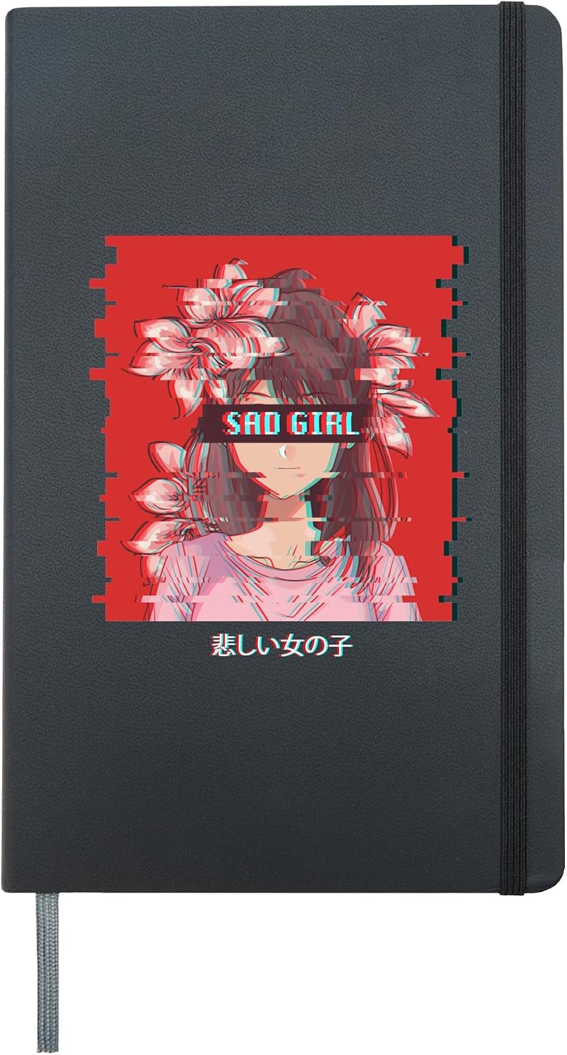 Aesthetic Flower Anime Girl Sad Anime Girl Japanese Cherry B Hardcover Journal, Black