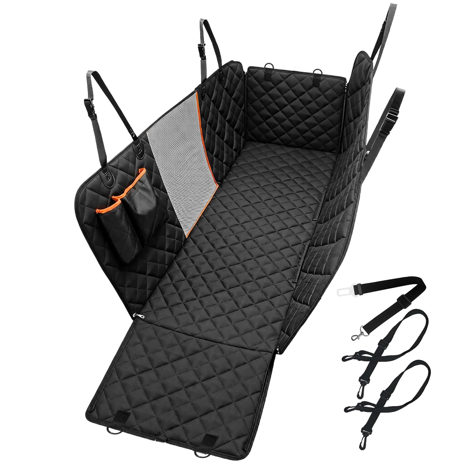 Coprisedile Auto per Cani, 135x44x36cm, Telo Auto per Cani, Telo Macchina per Cani, Telo Cane Auto Sedili Posteriori, con Rete di Prospettiva e Sacchetto, per Auto, SUV, Camion, Nero