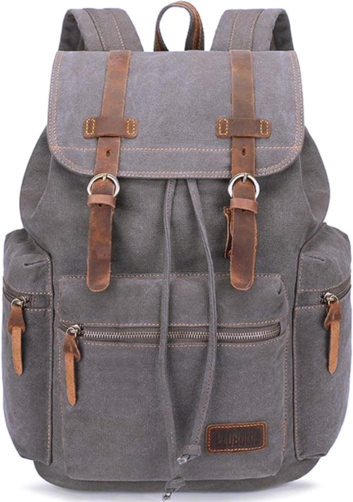 Vintage Backpack Leather Trim Casual Bookbag Men Women Laptop Travel Rucksack