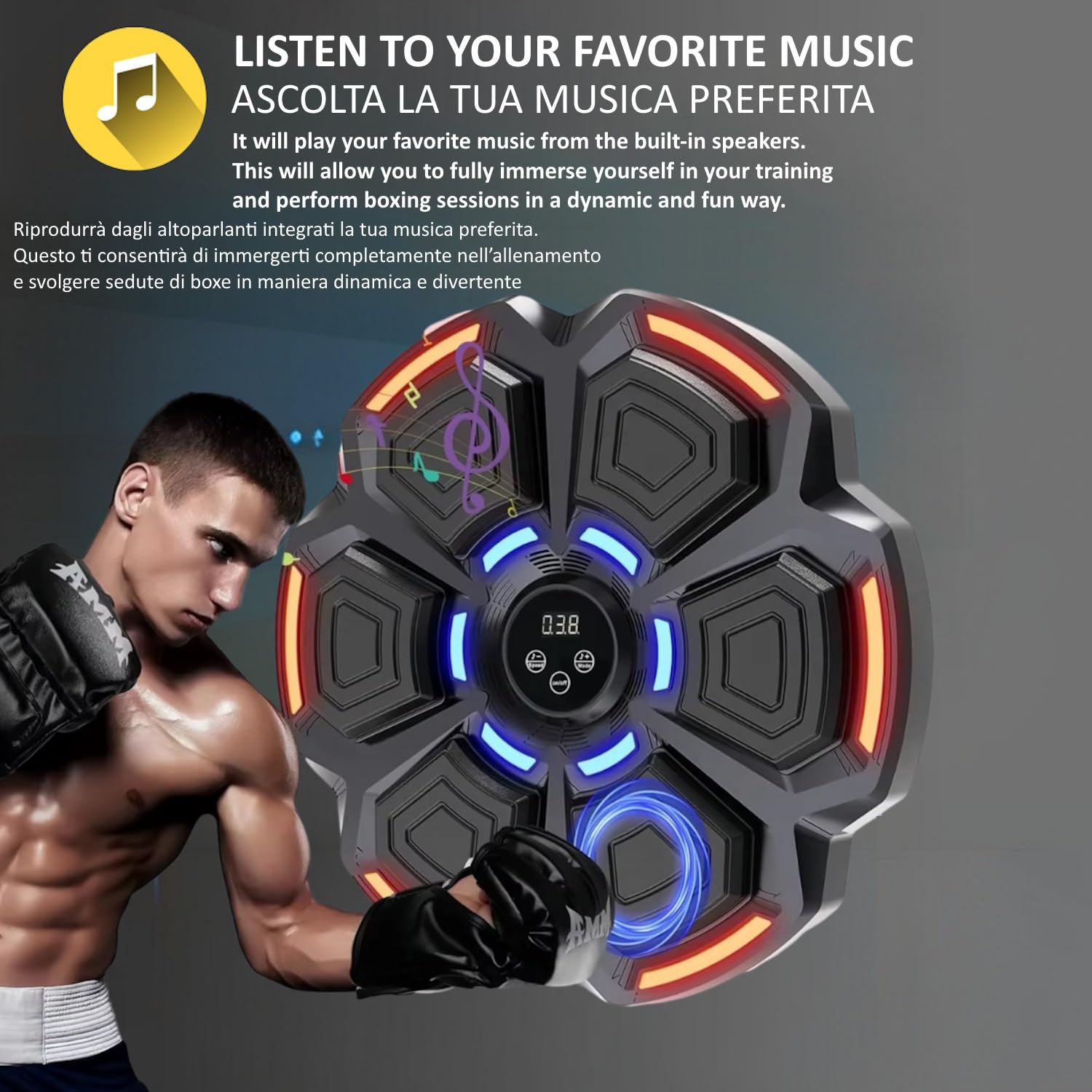 FFitness Music Boxing Machine 9 velocità di Allenamento con Bluetooth Attrezzatura Boxe Bersaglio da Parete con Display Contatore Tirapugni Elettronico da Muro