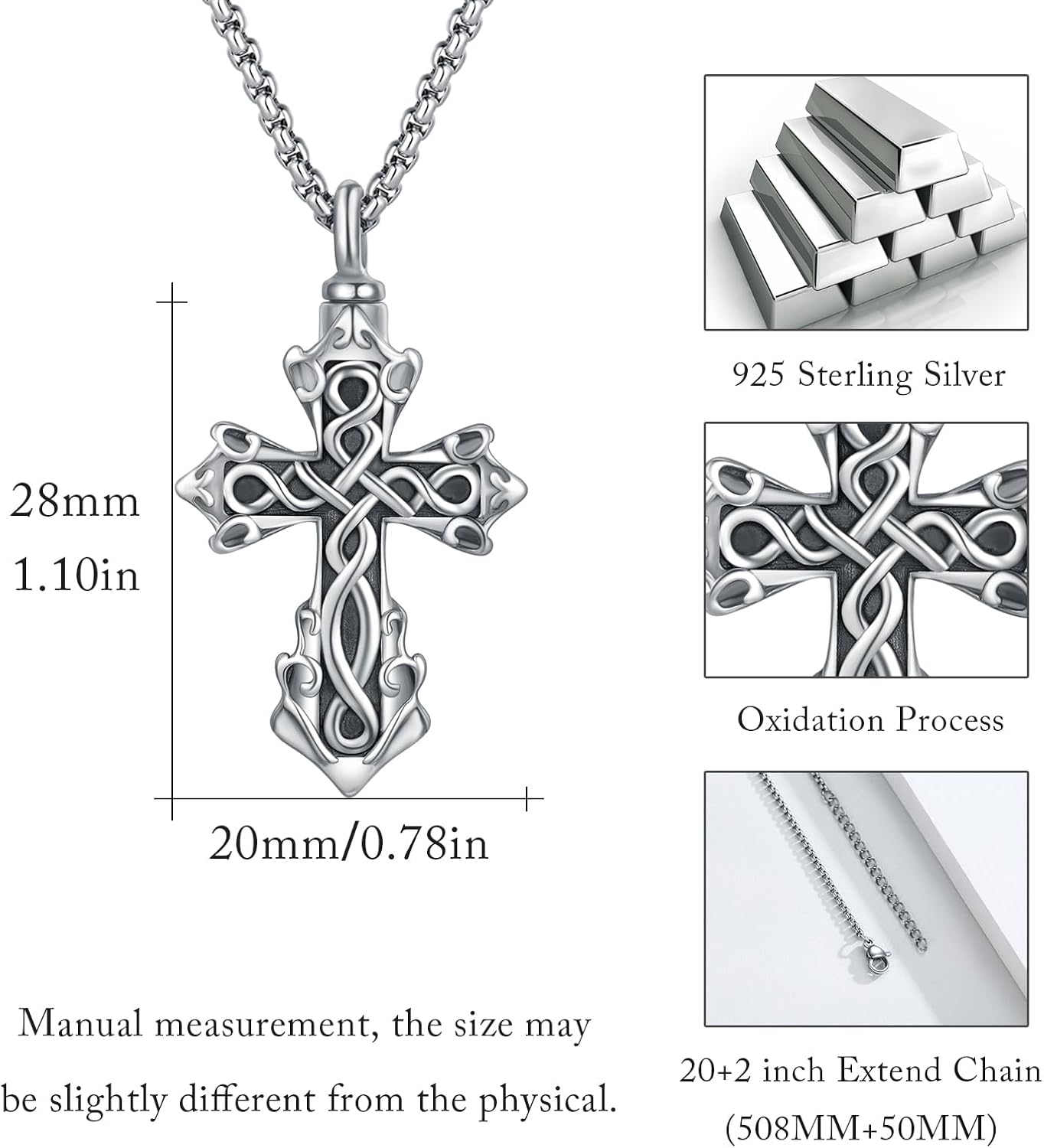 Celtic Cross Ashes Necklace 925 Sterling Silver Cross Urn Necklaces for Ashes Celtic Knot Urn Ash Pendants Memorial Keepsake Cremation Jewelry for Women Men - Image 2