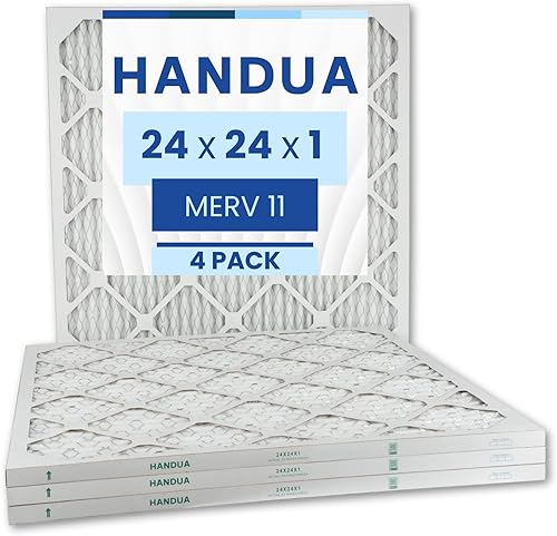 Handua Filtro de aire MERV 11 de 24 x 24 x 1, filtro de repuesto de aire acondicionado para horno plateado, paquete de 4 unidades (tamaño real 23.75