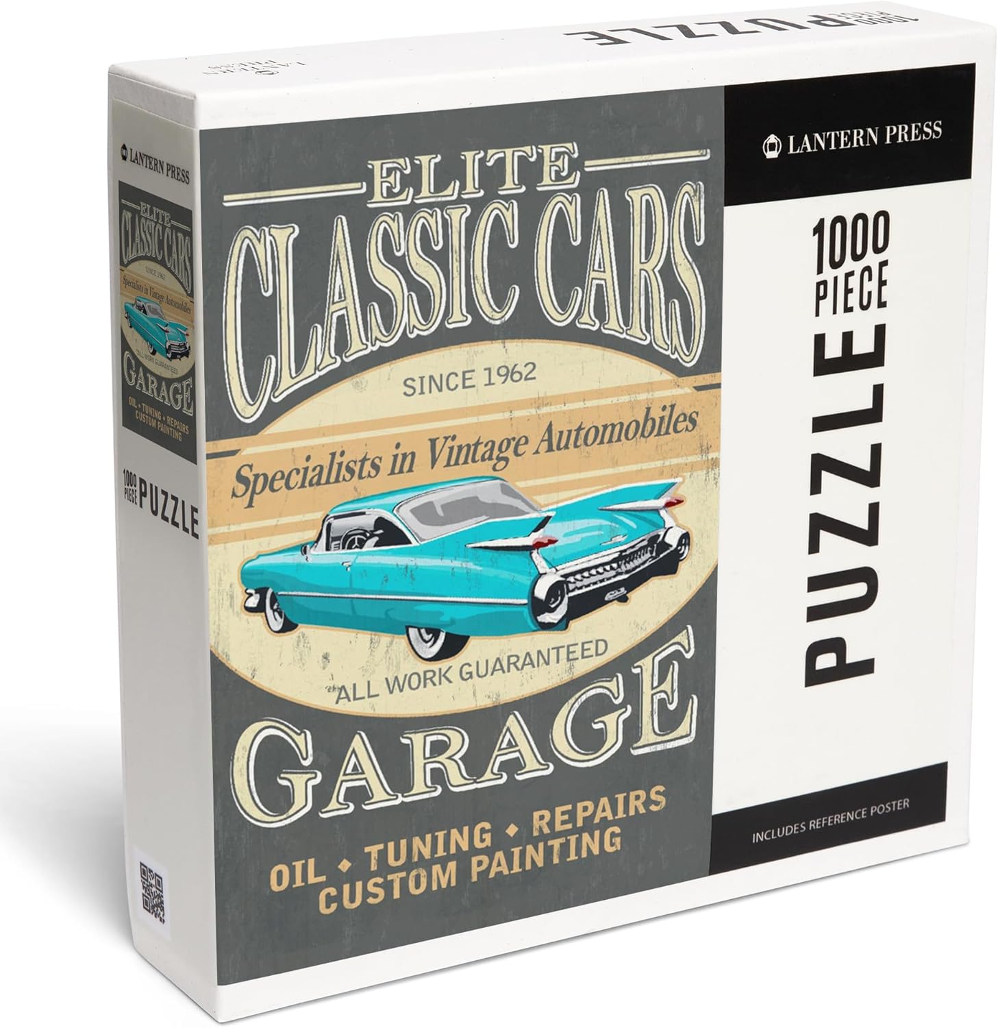 Lantern Press Elite Classic Cars Garage, Vintage Sign 1000 Piece Jigsaw Puzzle for Adults, Made in USA with Reference Poster