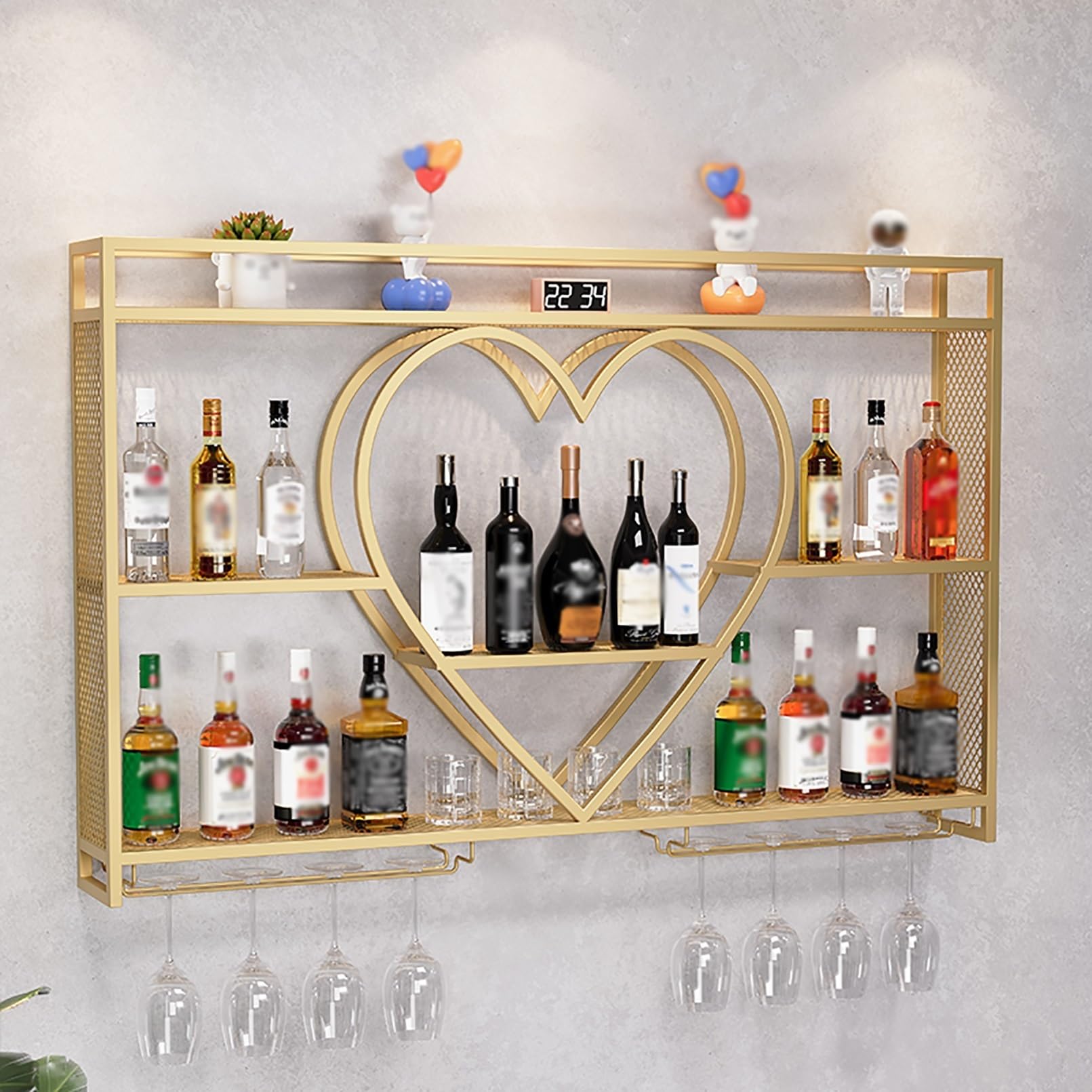 Présentoir à vin mural avec LED et porte-verre étagère bouteilles d'alcool moderne pour bar