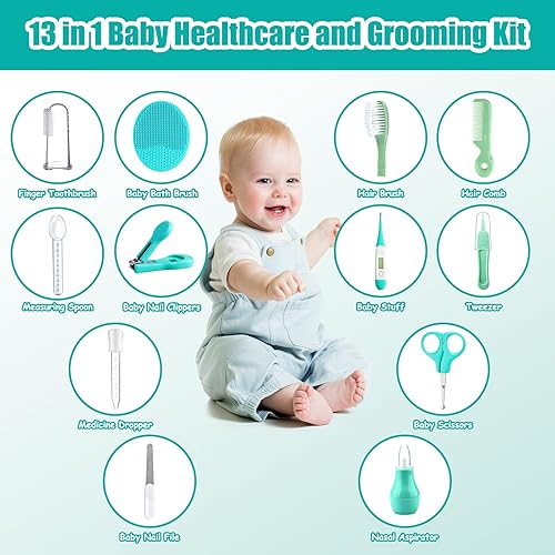 Miniatura 2 de Kit de aseo para bebés, juego de cuidado de seguridad infantil con cepillo para el cabello, peine cortaúñas, aspirador nasal, kit esencial para