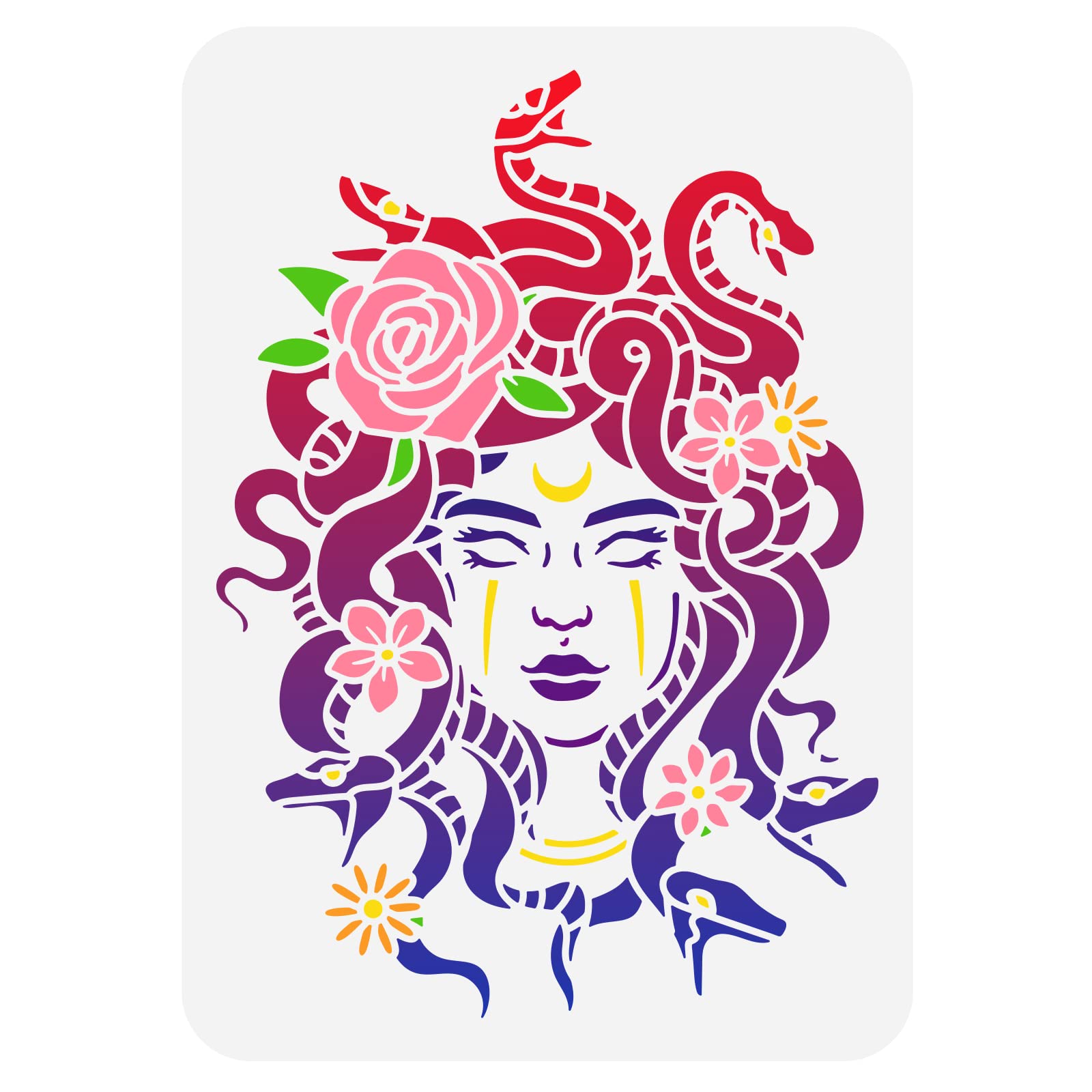 FINGERINSPIRE Medusa Painting Stencil 29.7x21cm Femme Fatale Template Coiled Snakes Floral Drawing Reusable Plastic Template for Scrapbook, Floor, Furniture, Wood — image 1