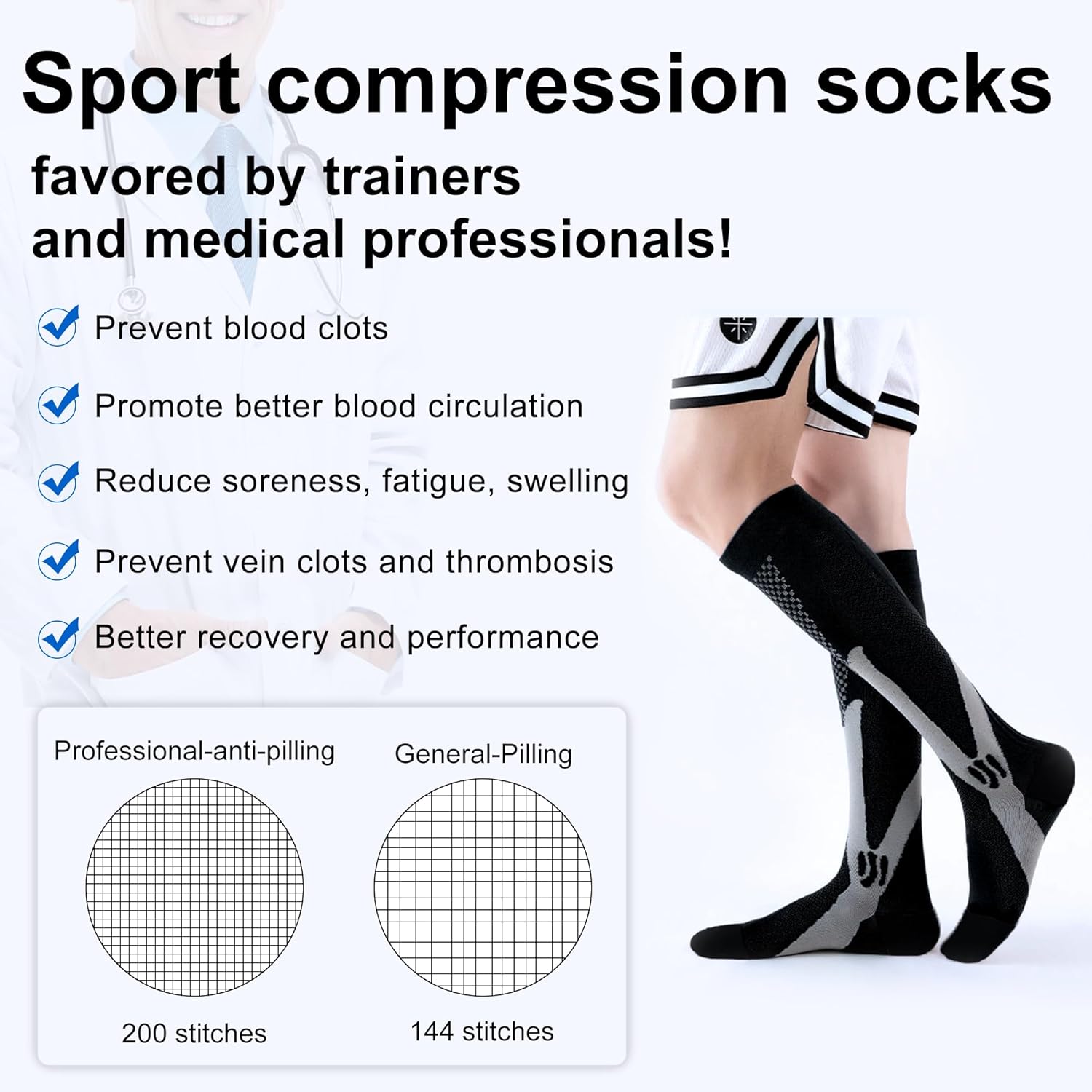 Mansy Compression Socks for Men & Women 5 Pairs 20-30mmHg Knee High Calves for Running Flying Sports Pregnant Support