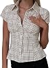 Y2k Women Button Down Shirts Short Sleeve Collared Plaid Preppy Tops Summer Slim Fit Vintage Coquette Blouse