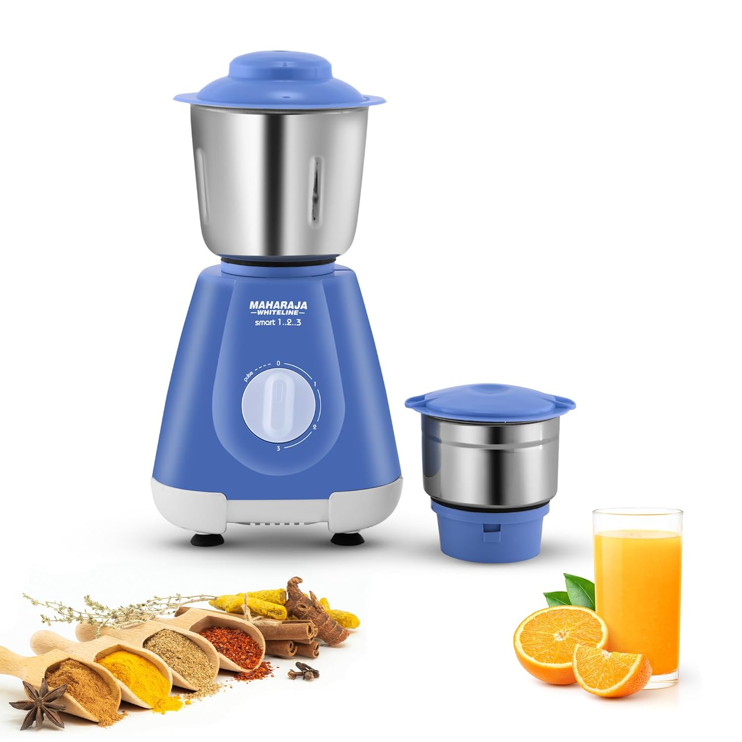 Maharaja Whiteline Smart Mixer Grinder | 500-watt | 20000 RPM Motor Speed | Air Ventilation System | Stainless-Steel Jars & Blades | Unique Jar Flow Breakers | 2 Year Motor Warranty |Blue Maharaja Whiteline Smart Mixer Grinder | 500-watt | 20000 RPM Motor Speed | Air Ventilation System | Stainless-Steel Jars & Blades | Unique Jar Flow Breakers | 2 Year Motor Warranty |Blue