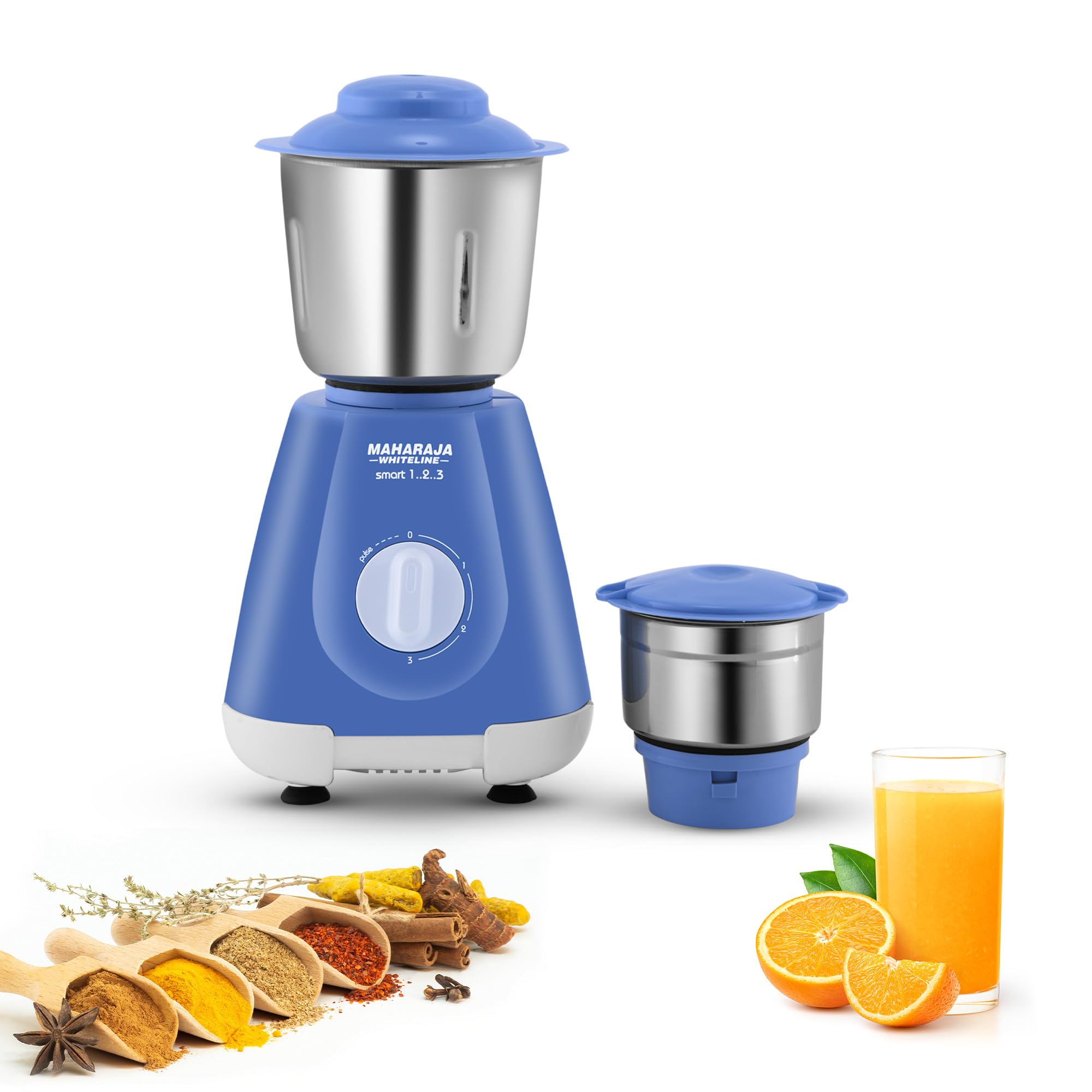Maharaja WhitelineSmart Mixer Grinder | 500-watt | 20000 RPM Motor Speed | Air Ventilation System | Stainless-Steel Jars & Blades | Unique Jar Flow Breakers | 2 Year Motor Warranty |Blue