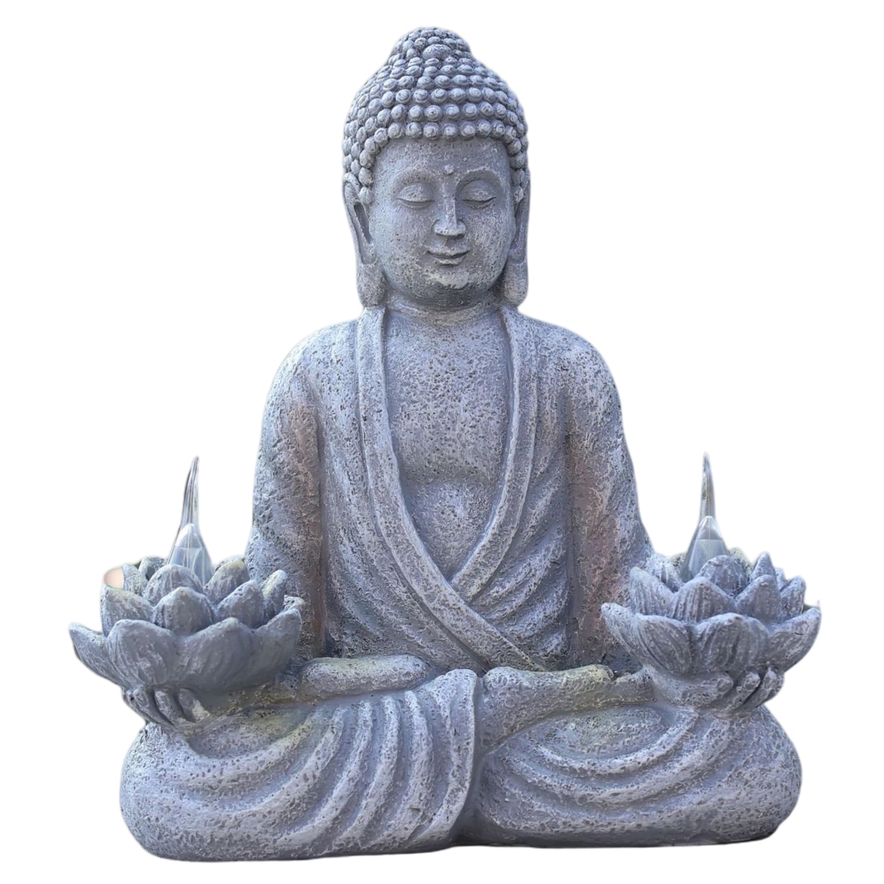 Statue de Bouddha d'extérieur en résine avec lampe solaire lotus pour jardin et patio