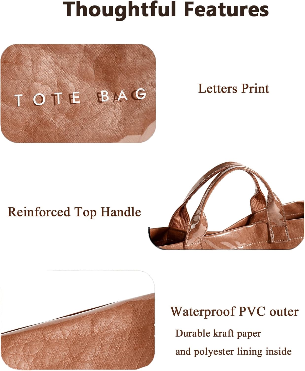 PVC Tote Bag for Women Plastic Tote Bag Letters Print Handbag Hobo Bags for Work Shopping Gift - Image 4