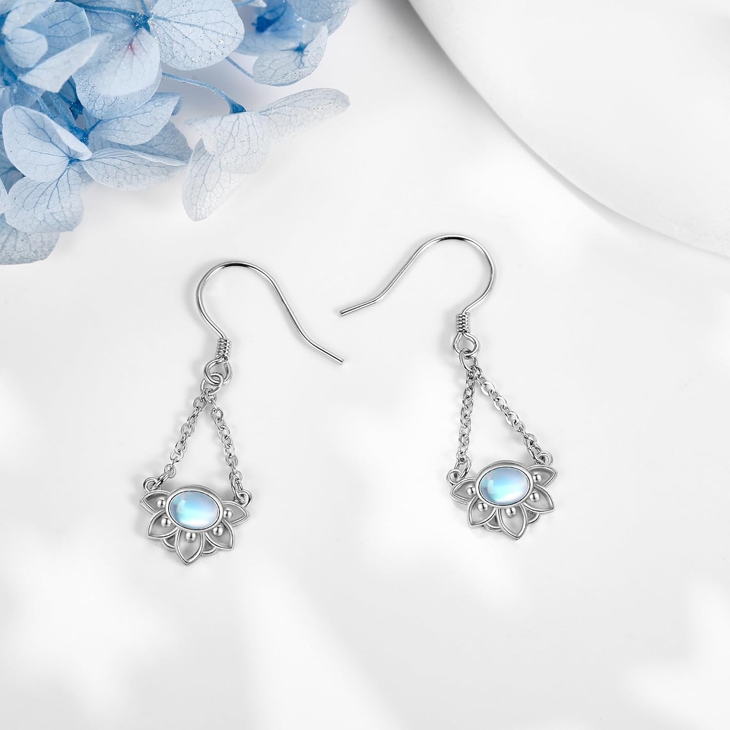 Lotus Earring Sterling Silver Moonstone Lotus Earrings for Women Lotus Jewelry Gifts for Women - Image 4
