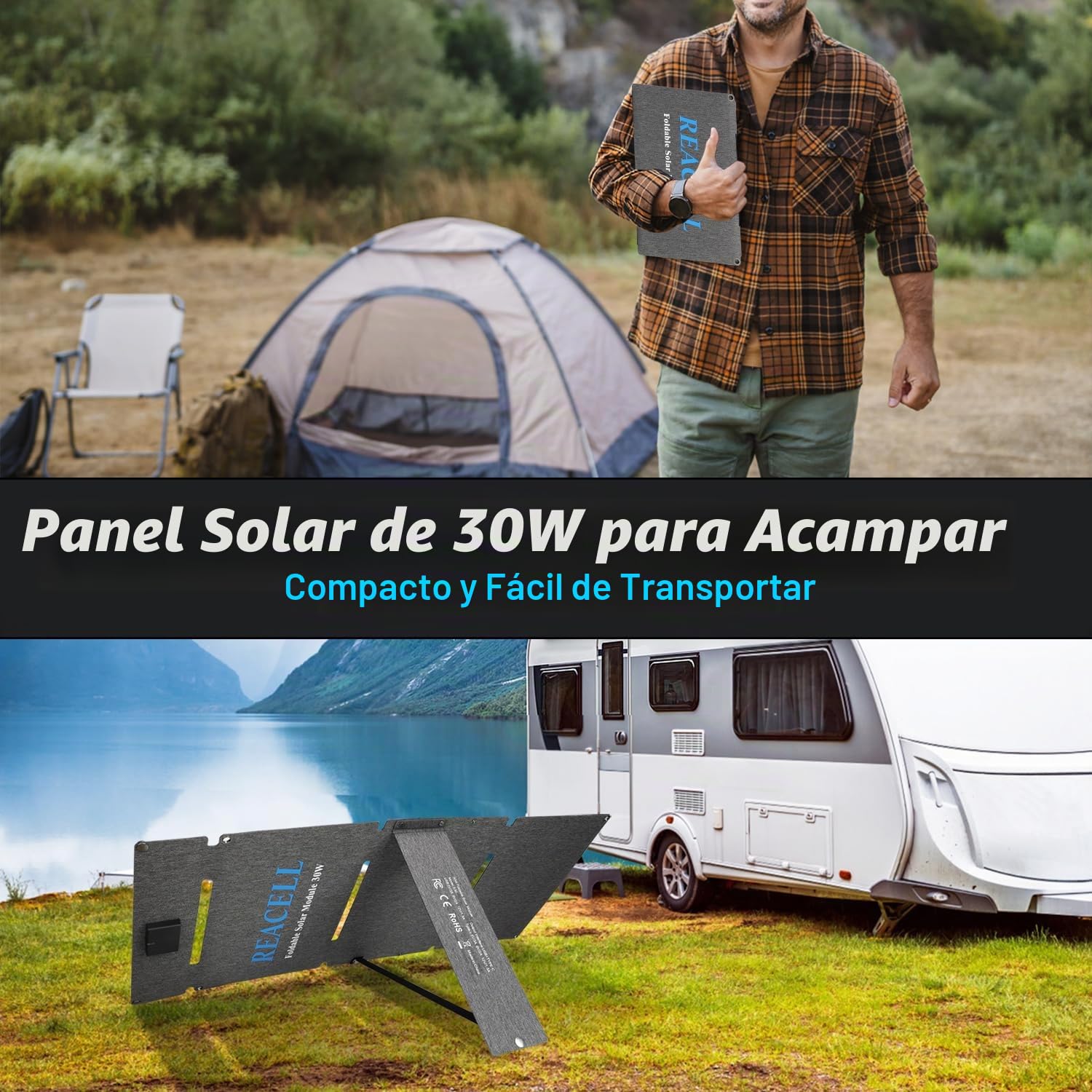 30W Panel Solar Plegable Cargador con Puerto USB-C y USB-A
