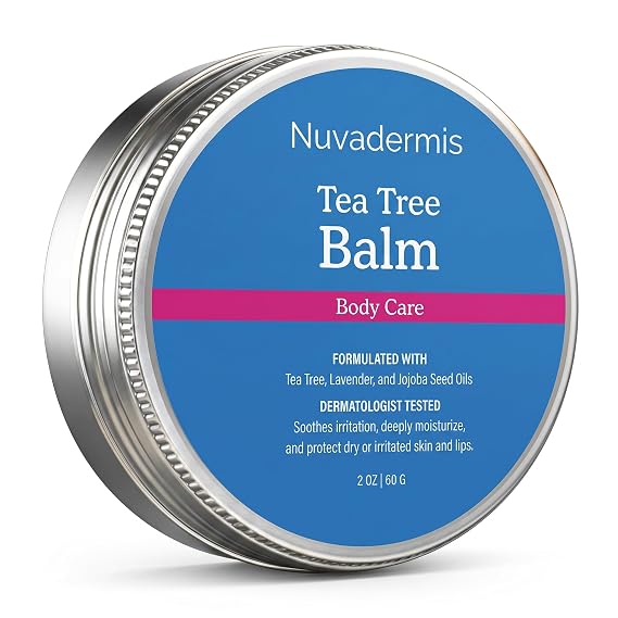 NUVADERMIS Tea Tree Oil Foot Balm Effective Recovery Balm for Dry, Cracked Feet, Athletes Foot, Ringworm & Itchy Skin Soothing Moisturizer 2 oz