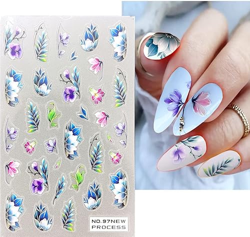 Miniatura 4 de Calcomanías de arte de uñas de flores, 5D, flores simples de primavera fresca, suministros de calcomanías de hojas con patrón de margaritas de