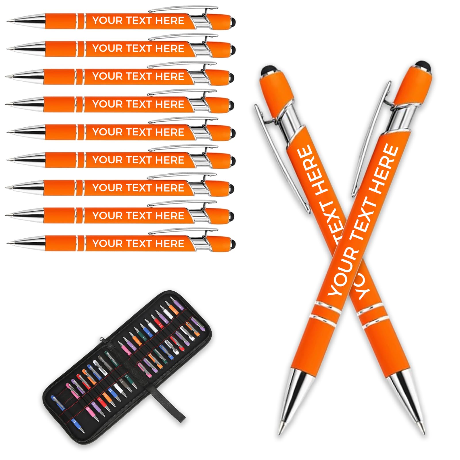 Personalised Pen Metal Ballpoint Pens With Stylus,Customised Text Engraving Bulk Wholesale Pens - Ideal For Business Promotions, Schools, And Event Giveaways, Personalised Gifts (Saffron, 20Pcs)